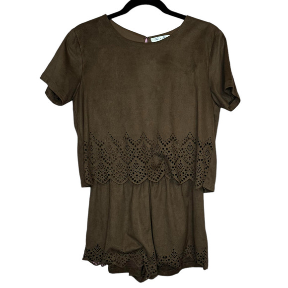 She + Sky Open Back Olive Green Super Soft Cut Out Boho Festival Romper Size M - Picture 6 of 9